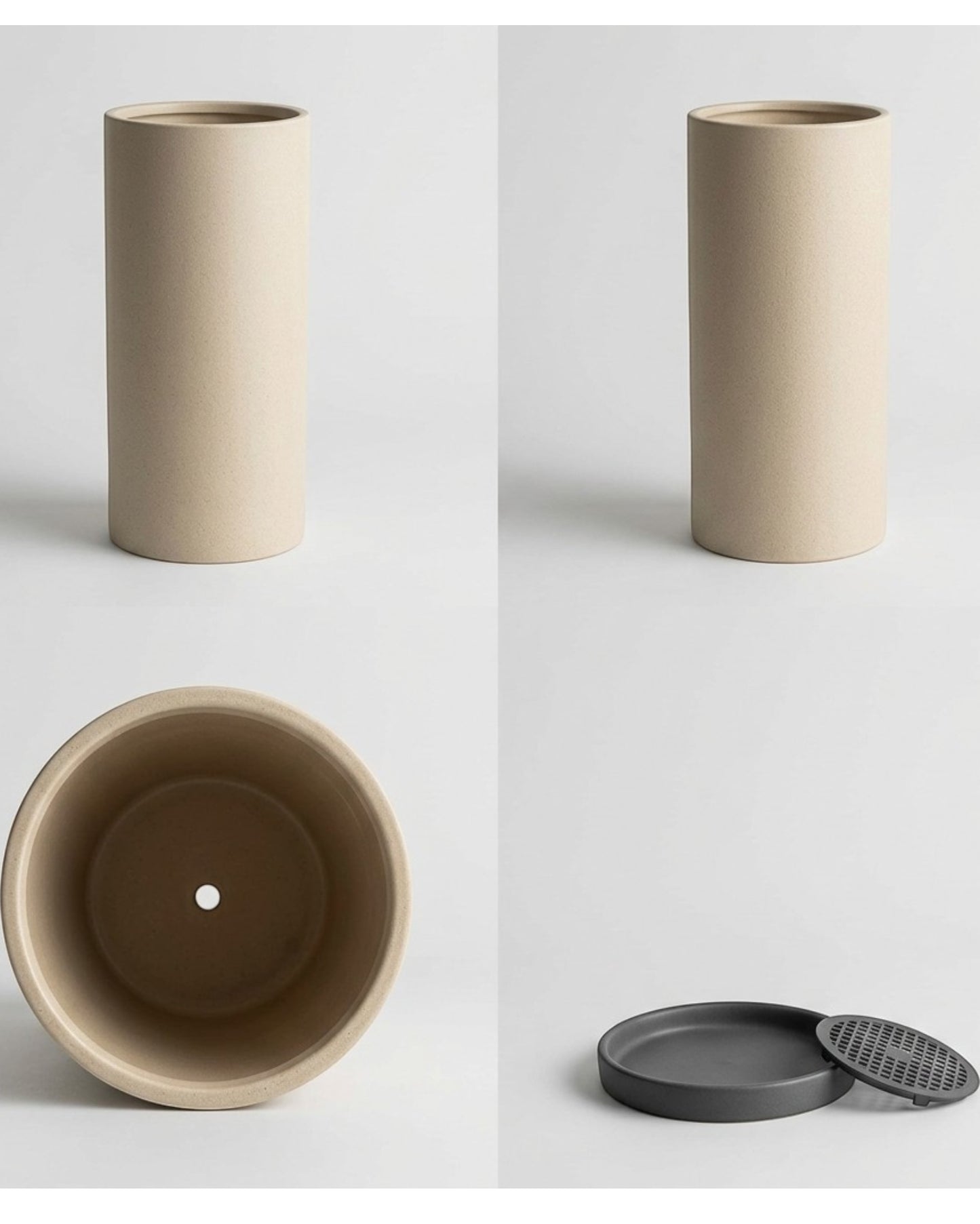 Ymxnd Tall Cylinder Ceramic Planter 10 in Sand Beige