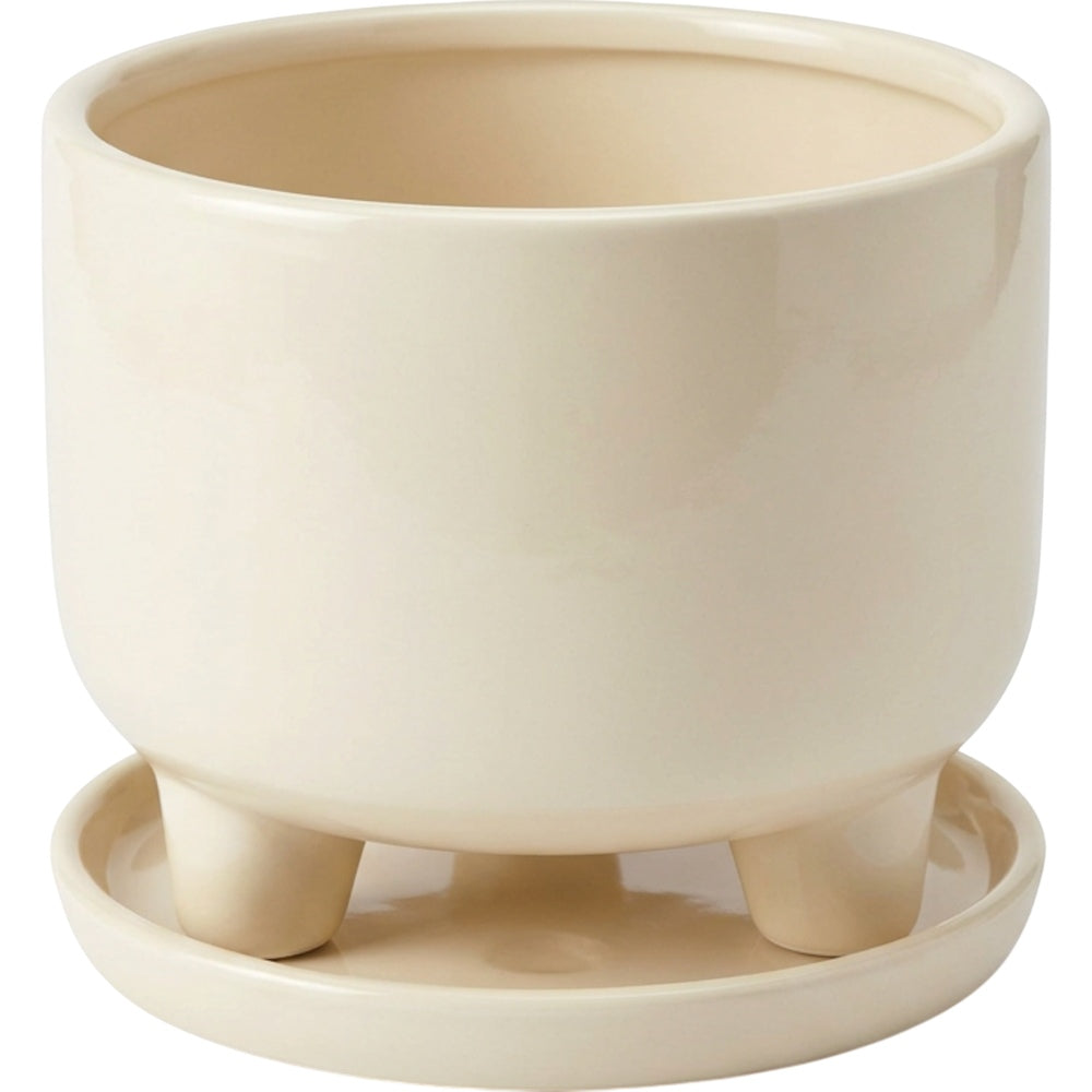 Ymxnd Footed Ceramic Planter Ivory 6 in With Saucer