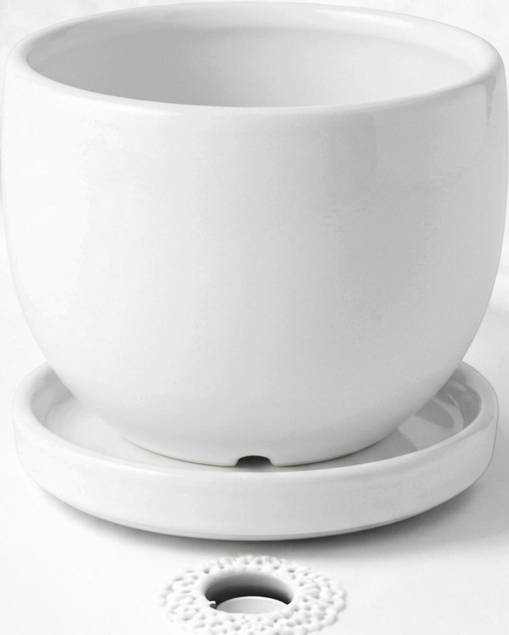 Ymxnd Round Ceramic Plant Pot White 12 cm with Saucer
