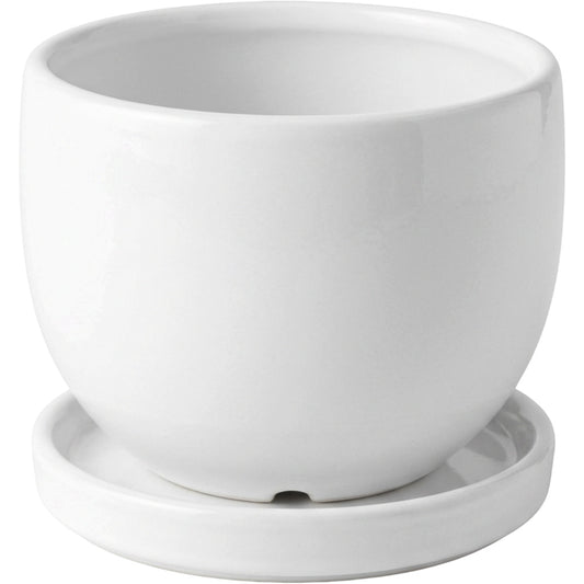 Ymxnd Round Ceramic Plant Pot White 12 cm with Saucer