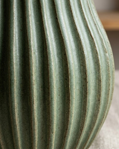 Ymxnd Ribbed Ceramic Planter Indoor 8 in Sage Green