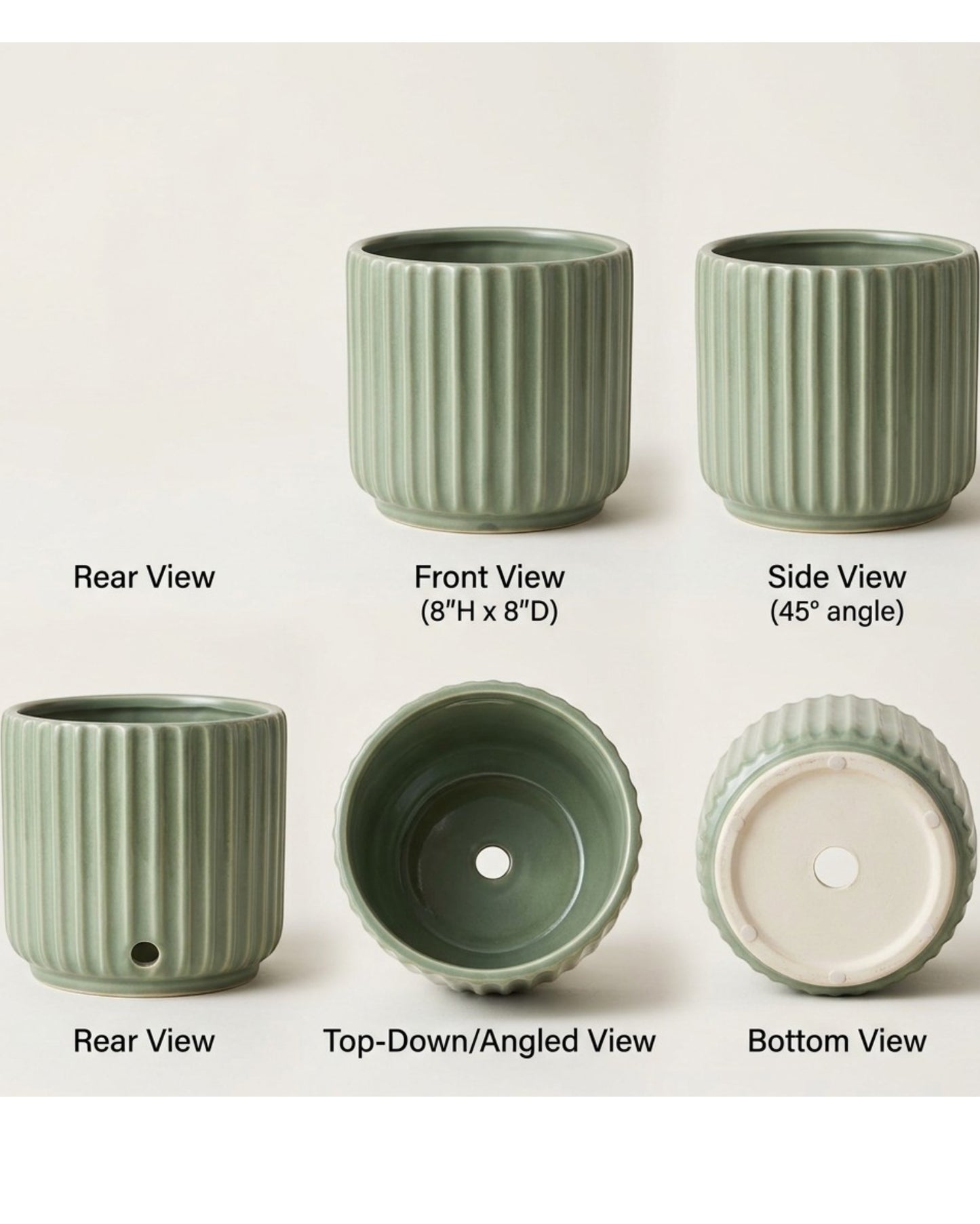 Ymxnd Ribbed Ceramic Planter Indoor 8 in Sage Green