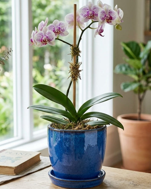 Ymxnd Glazed Orchid Pot Ceramic Saucer 5.5 in Blue