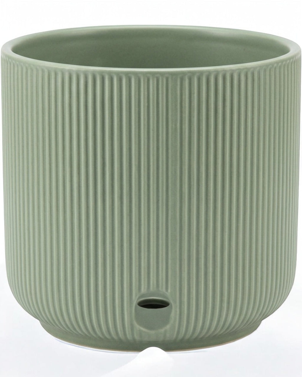 Ymxnd Ribbed Ceramic Plant Pot Sage Green 14 cm