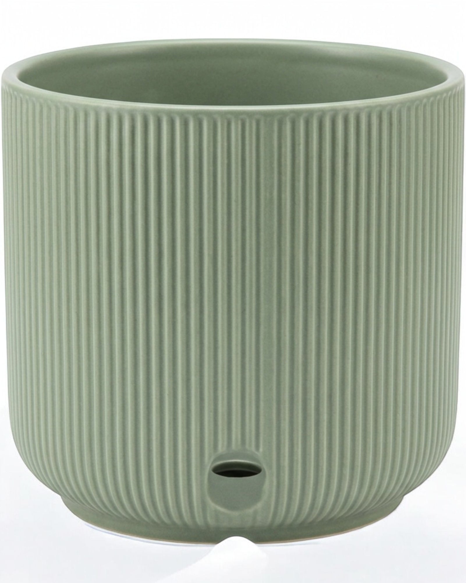 Ymxnd Ribbed Ceramic Plant Pot Sage Green 14 cm