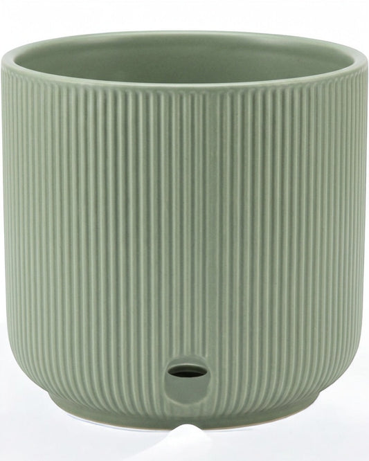 Ymxnd Ribbed Ceramic Plant Pot Sage Green 14 cm
