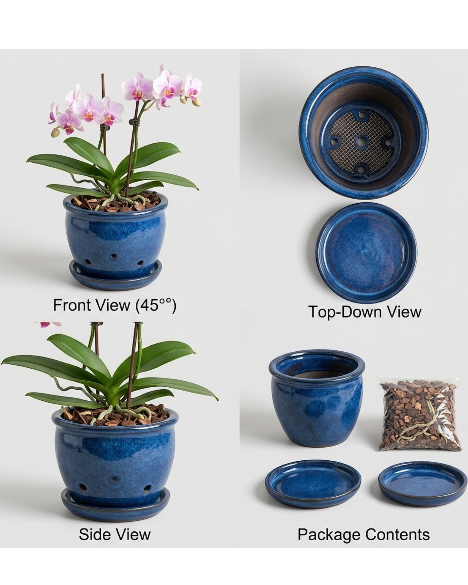 Ymxnd Glazed Orchid Pot Ceramic Saucer 5.5 in Blue