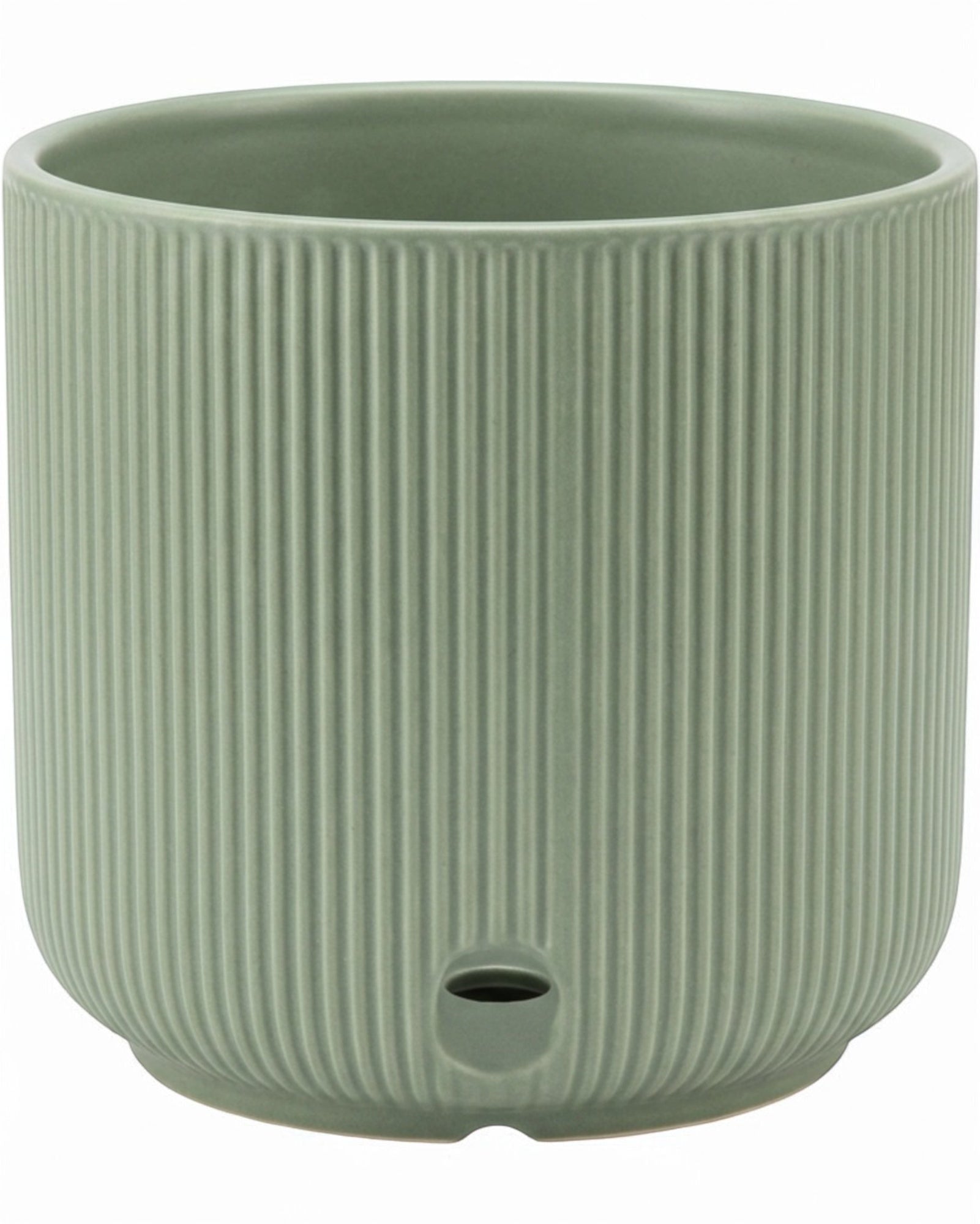 Ymxnd Ribbed Ceramic Plant Pot Sage Green 14 cm