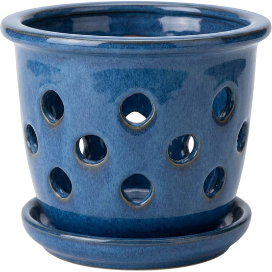 Ymxnd Glazed Orchid Pot Ceramic Saucer 5.5 in Blue