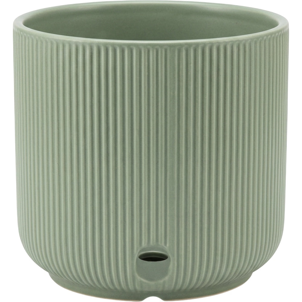 Ymxnd Ribbed Ceramic Plant Pot Sage Green 14 cm