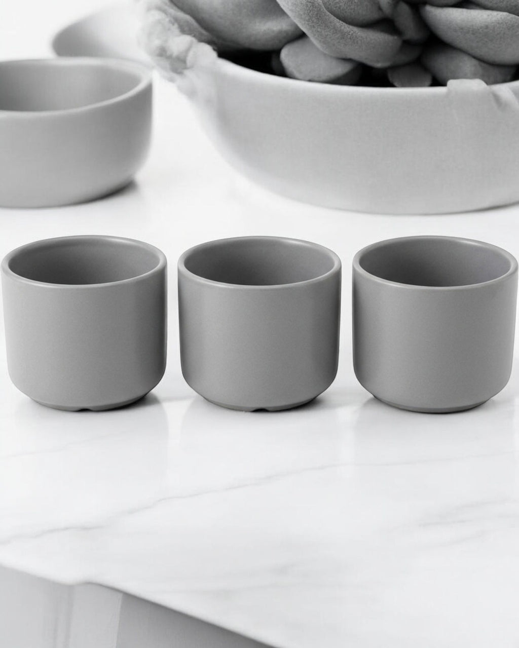 Ymxnd Ceramic Succulent Pot Set 3-Piece Gray 8 cm