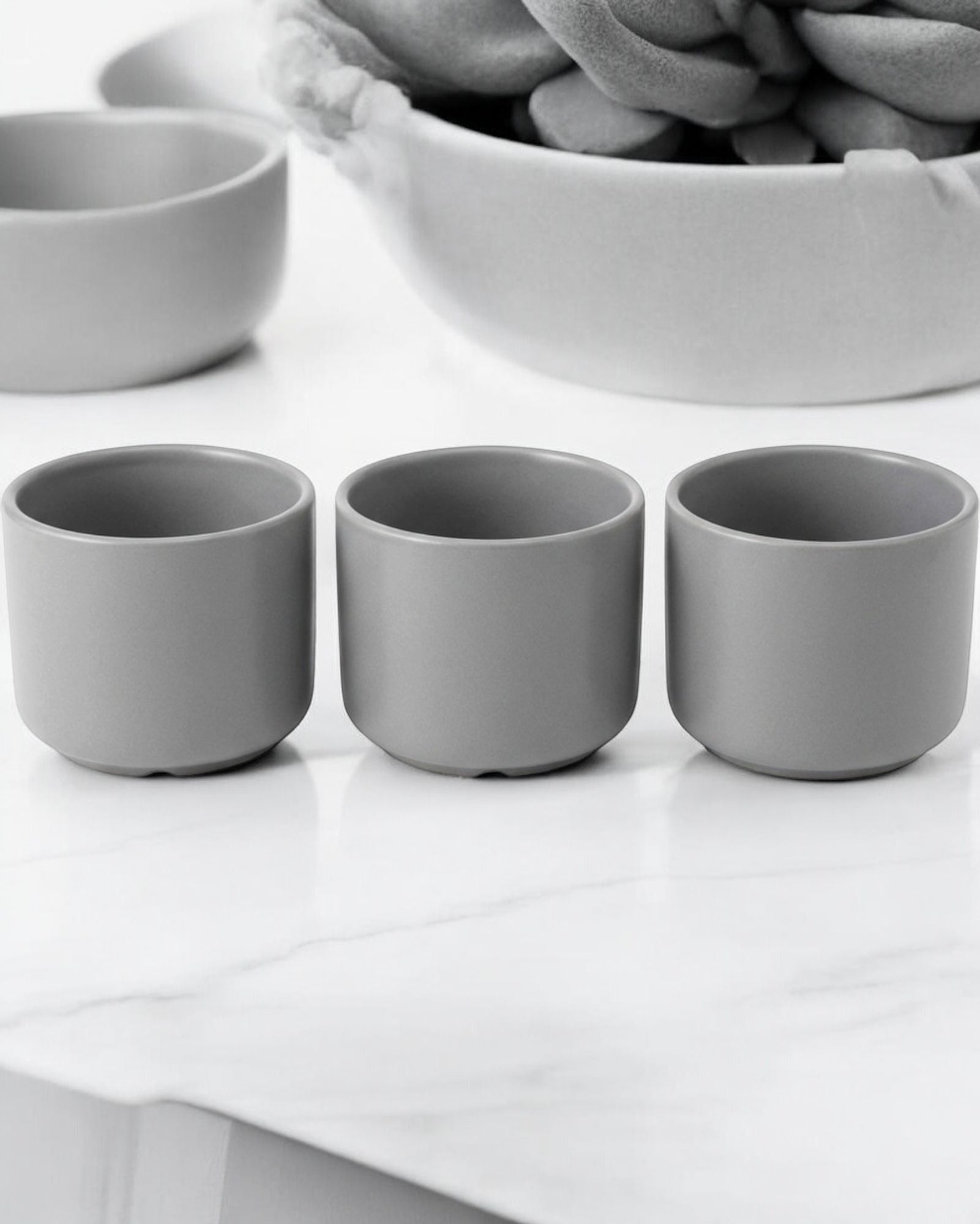 Ymxnd Ceramic Succulent Pot Set 3-Piece Gray 8 cm