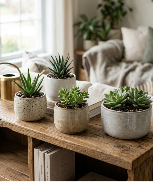 Ymxnd Round Succulent Planter Ceramic 4-Pack Neutral