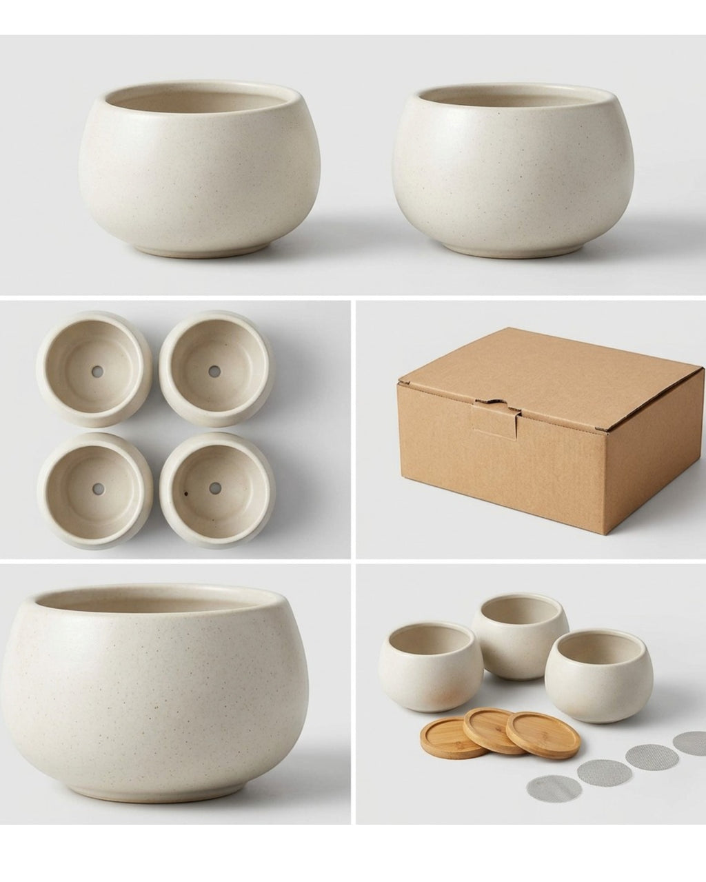 Ymxnd Round Succulent Planter Ceramic 4-Pack Neutral