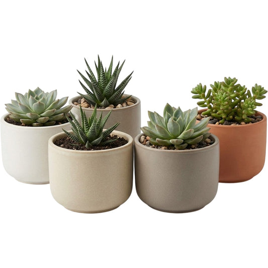 Ymxnd Round Succulent Planter Ceramic 4-Pack Neutral