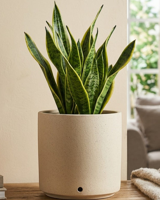 Ymxnd Tall Cylinder Ceramic Planter 10 in Sand Beige