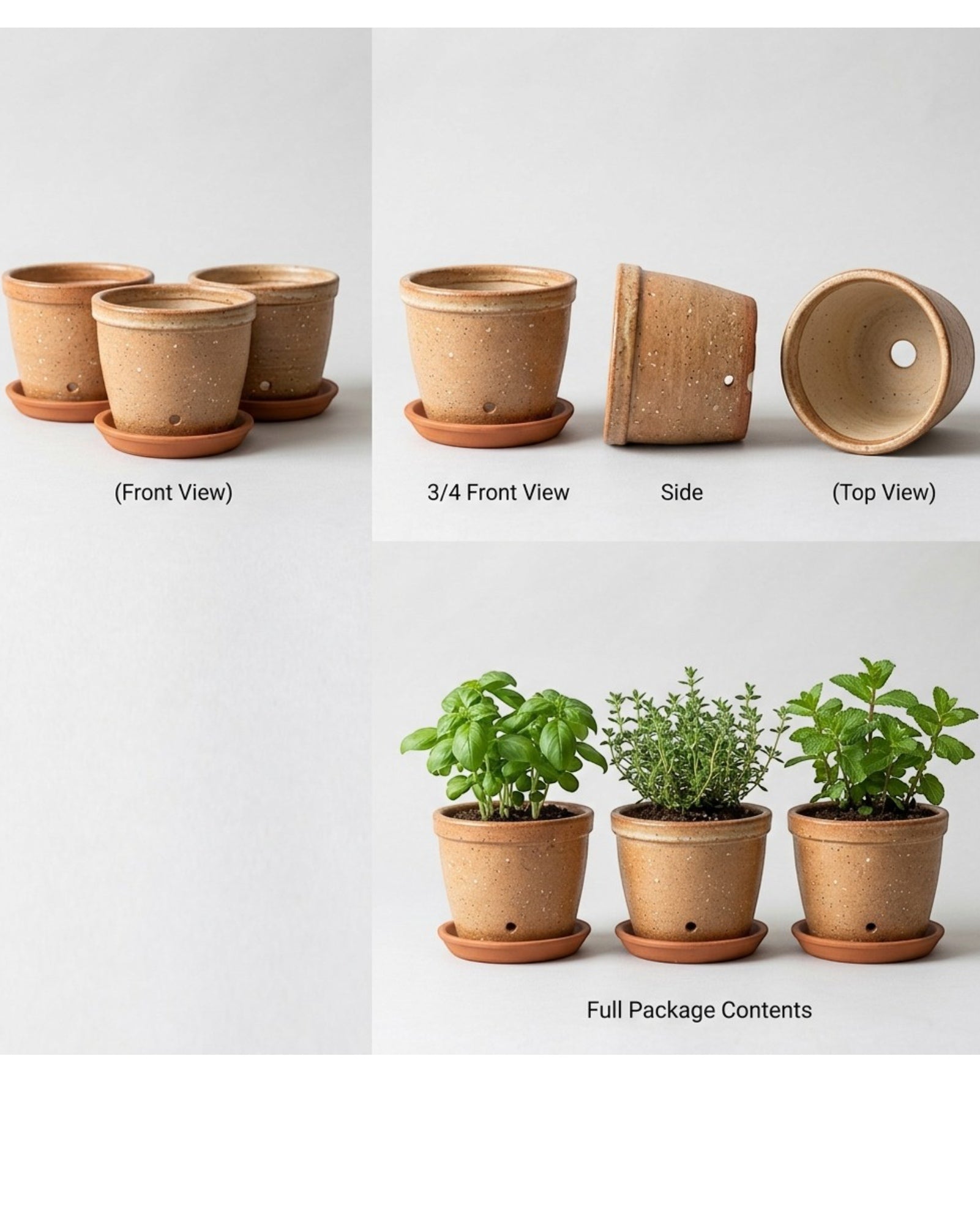 Ymxnd Speckled Ceramic Herb Pots Set of 3 Terracotta