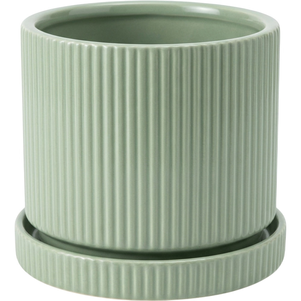 Ymxnd Ribbed Ceramic Cylinder Planter Sage 5.5 in
