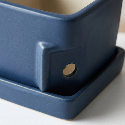 Ymxnd Squarecroft Ceramic Planter 6 in Matte Navy with Saucer - Detail view
